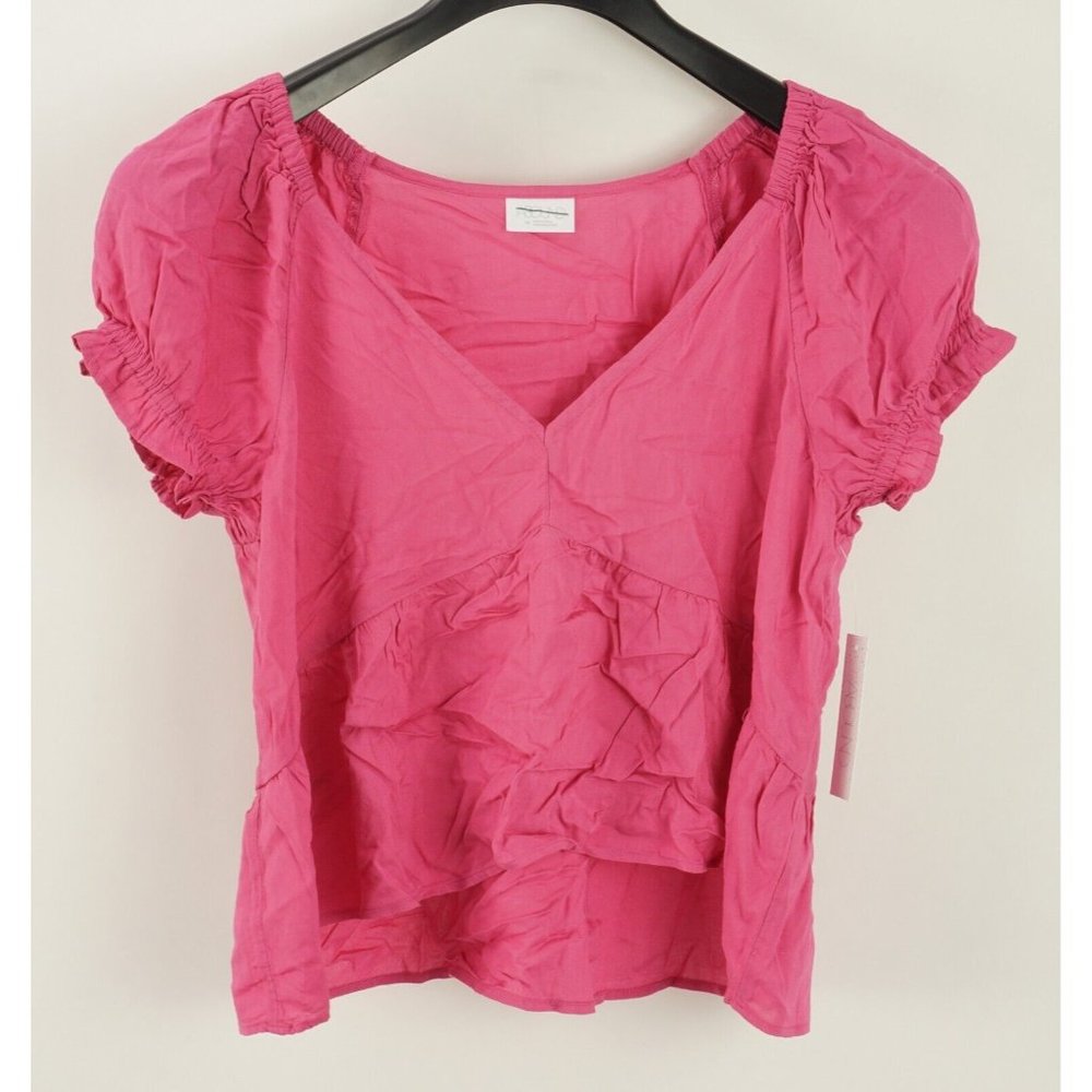 New ABOUND Women's Size M Pink‎ Rayon Tiered Puff Sleeve V-Neck Crop Top